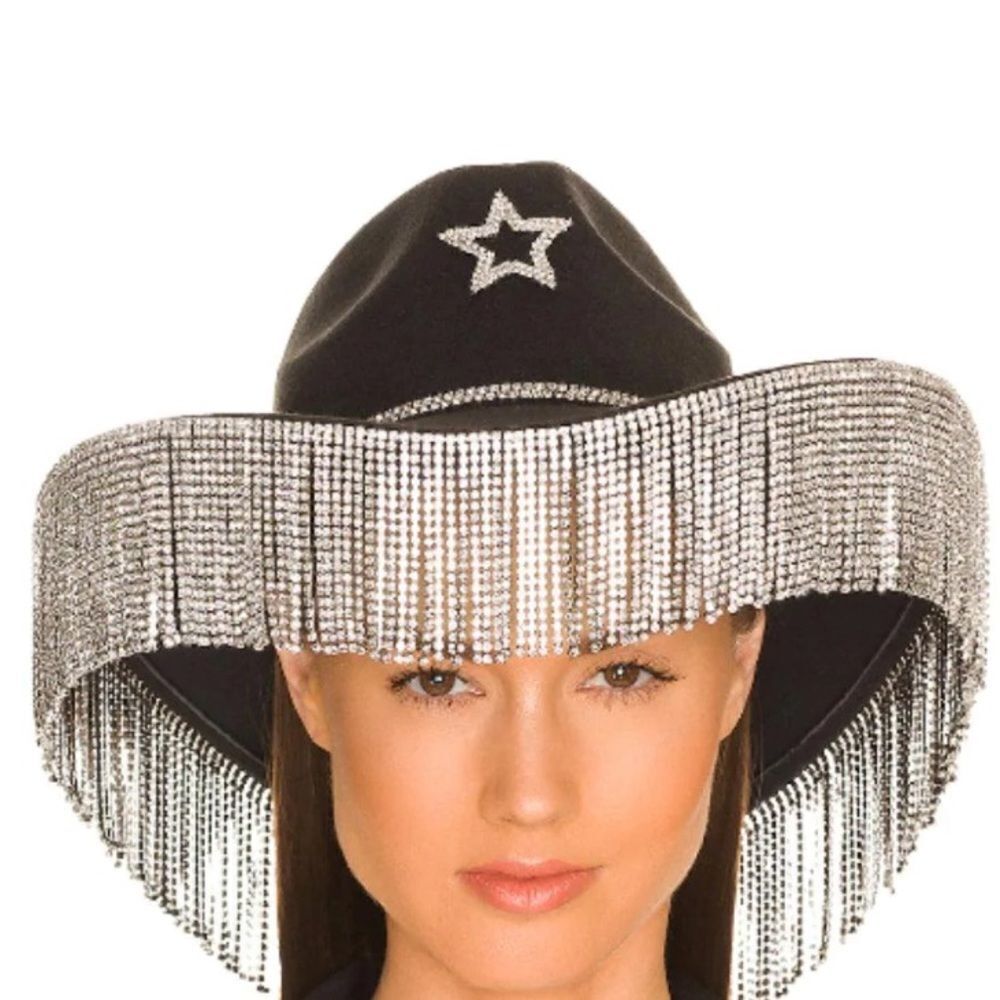8 OTHER REASONS STAR COWBOY HAT BLACK‎ OS NWOT IN PACKAGE